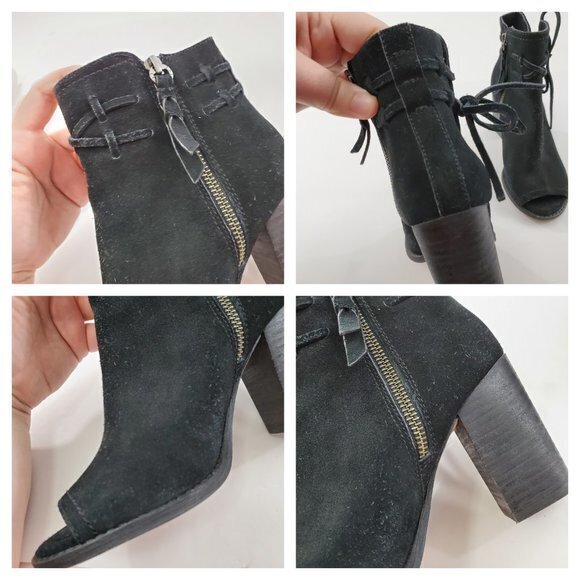 Splendid Rihana Peep Toe Suede Bootie 5.5 Black‎ Ti - Picture 3 of 8